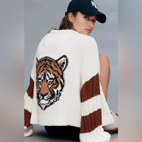 Anthropologie Cream and Brown Tiger Cardigan - Picture 1 of 4